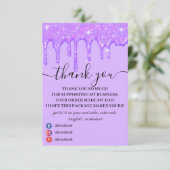 Girls Dripping Lila Glitzer Danke-Card Dankeskarte (Stehend Vorderseite)