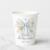 Girl's Dusty Blue First Communion Floral Bow Pappbecher (Rückseite)
