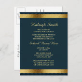 Girls Elegant Navy Blue Gold Uni Trunk Party Einladungspostkarte (Vorne/Hinten)