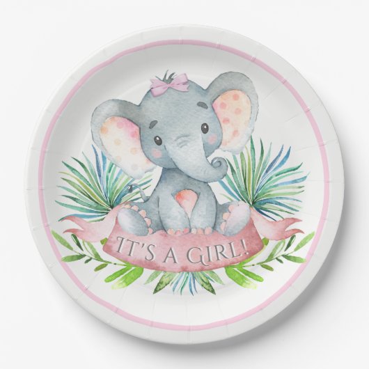 Girls Elephant Baby Shower Paper Teller (Vorderseite)