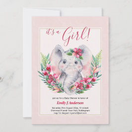 GIRLS Elephant Blume Baby Shower GENDER REVEAL Einladung