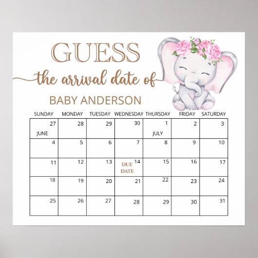 Girl's Elephant & Blume Ratings Due Date Calendar Poster (Vorne)