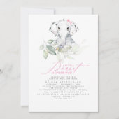 Girl's Elephant Watercolor Greenery Baby Shower Einladung (Vorderseite)