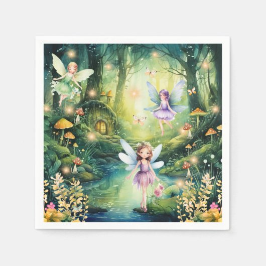 Girls Enchanted Forest Fairies Geburtstag Serviette (Vorderseite)