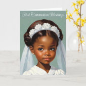 Girls erster Kommunion Retro-Stil Karte (Gelbe Blume)