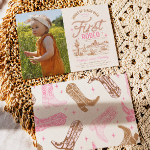 Girls erstes Rodeo-Foto zum Geburtstag Einladung