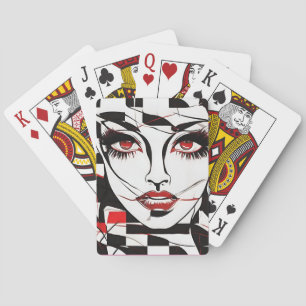 Girl's Face Pattern Weiße, Schwarze und Rote Leggi Spielkarten