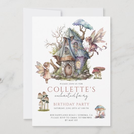 Girl's Fairy Birthday Party Einladung (Vorderseite)