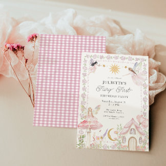 Girls Fairy First Magical Garden Geburtstag Einladung