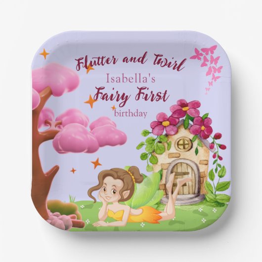 Girls Fairy First Mairytale Mushroom Butterfly Pappteller (Vorderseite)