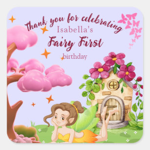 Girls Fairy First Mairytale Mushroom Butterfly Quadratischer Aufkleber