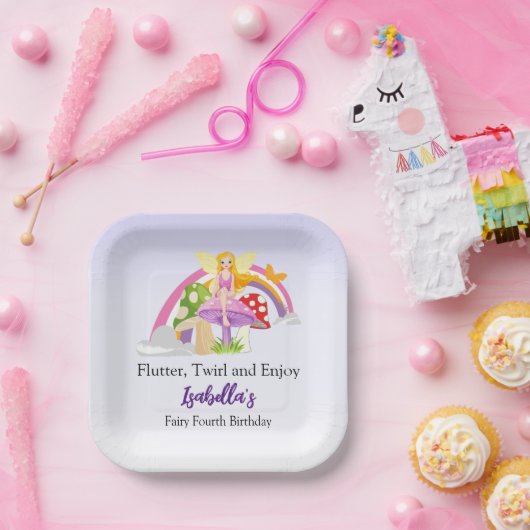 Girls Fairy Mushroom Rainbow Birthday Pappteller (Party)