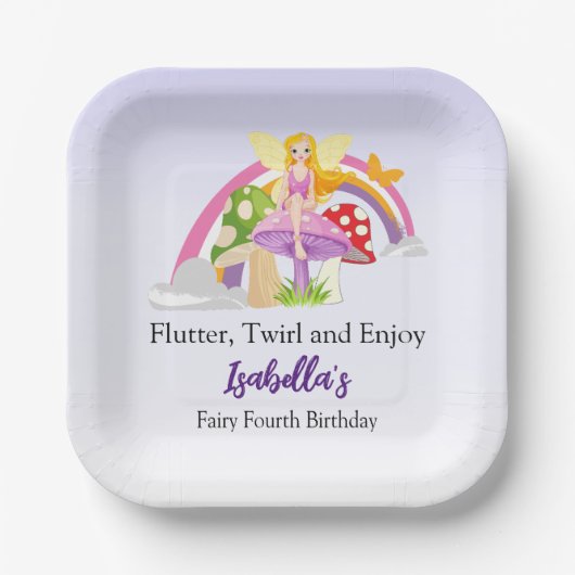 Girls Fairy Mushroom Rainbow Birthday  Pappteller (Vorderseite)