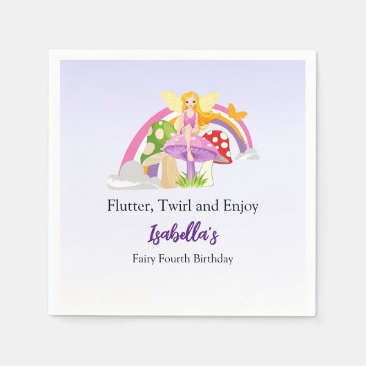 Girls Fairy Mushroom Rainbow Birthday Serviette (Vorderseite)