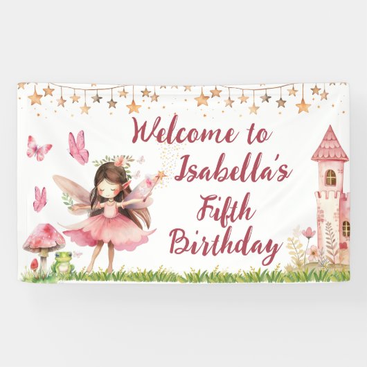 Girls Fairy Tale Castle Frosch Pilz Geburtstag Banner (Horizontal)