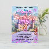 Girls Fairy Tale Magical Birthday Einladung (Stehend Vorderseite)
