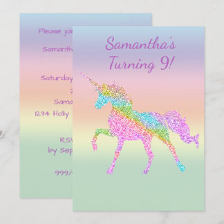 Girls farbenfrohe Sparkling Unicorn-Party Einladun Einladung