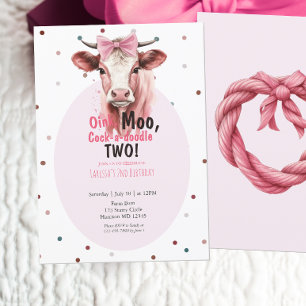 Girls Farm Animal Cow Zweiter Geburtstag Einladung
