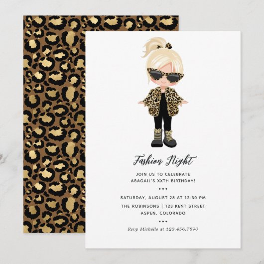Girls Fashion Night Party Einladung (Vorne/Hinten)
