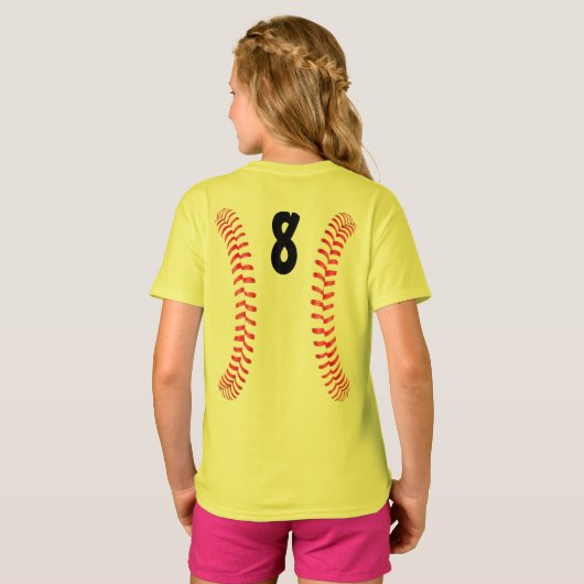 Girls Fastpech Softball Nähte Hellgelbes Shirt (Schwarz voll)