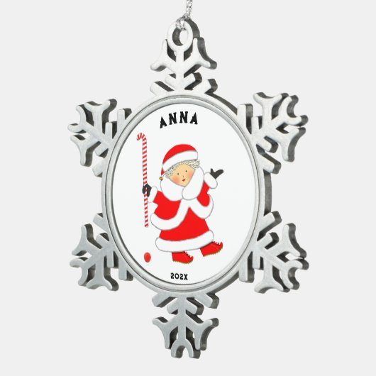 Girls Field Hockey Schneeflocken Zinn-Ornament (Rechts)