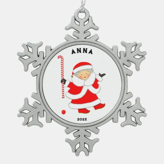 Girls Field Hockey Schneeflocken Zinn-Ornament (Vorderseite)