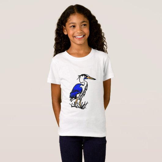 Girls' Fine Jersey T - Shirt - Cartoon Blue Heron (Vorne ganz)