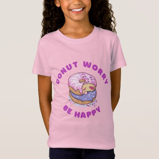 Girls' Fine Jersey T - Shirt Donut Worry Be Happy (Vorderseite)