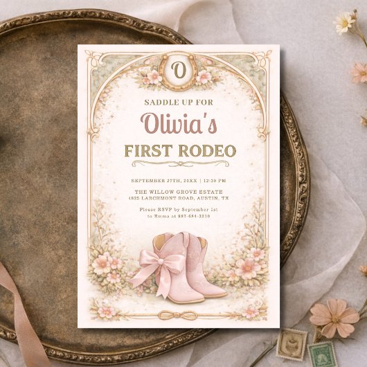 Girl's First 1st Rodeo Pink Bow Birthday Einladung