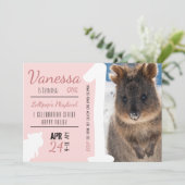 Girls First Birthday Blue Quokka Australien Foto Einladung (Stehend Vorderseite)
