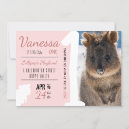 Girls First Birthday Blue Quokka Australien Foto Einladung