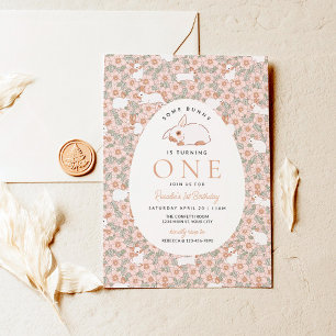 Girls First Birthday Oster Bunny Einladung