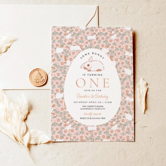 Girls First Birthday Oster Bunny Einladung