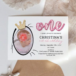 Girls First Birthday Party, Niedlich Princess Foto Einladung