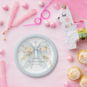 Girl's First Communion Dusty Blue Floral Bow Pappteller (Party)