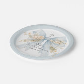 Girl's First Communion Dusty Blue Floral Bow Pappteller (Schrägansicht)