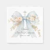Girl's First Communion Dusty Blue Floral Bow Serviette (Vorderseite)