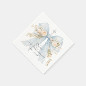 Girl's First Communion Dusty Blue Floral Bow Serviette (Ecke)