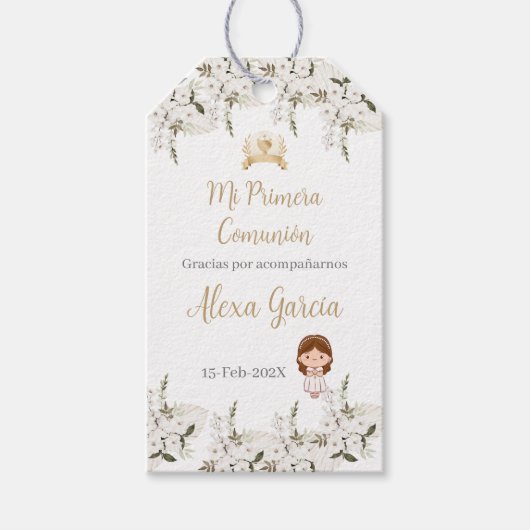 Girl's First Communion Floral Gift Tag Geschenkanhänger (Vorderseite)
