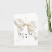 Girl's First Communion Neutral Ivory Bow Thank You Dankeskarte (Vorderseite)