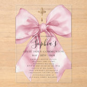 Girl's First Communion Pink Bow Acrylic Invitation Acryleinladungen (Vorderseite)