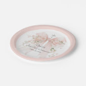 Girl's First Communion Pink Bow Floral Pappteller (Schrägansicht)