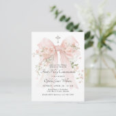 Girl's First Communion Pink Floral Bow Postkarte (Stehend Vorderseite)