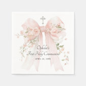 Girl's First Communion Pink Floral Bow Serviette (Vorderseite)