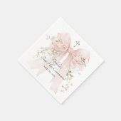 Girl's First Communion Pink Floral Bow Serviette (Ecke)