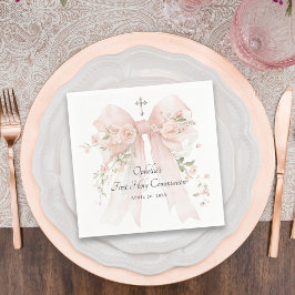 Girl's First Communion Pink Floral Bow Serviette