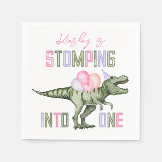 Girl's First Dinosaur Geburtstagspapier Napkins Serviette (Vorderseite)