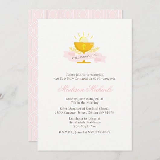 Girls First Heilige Kommunion Einladung (Vorne/Hinten)