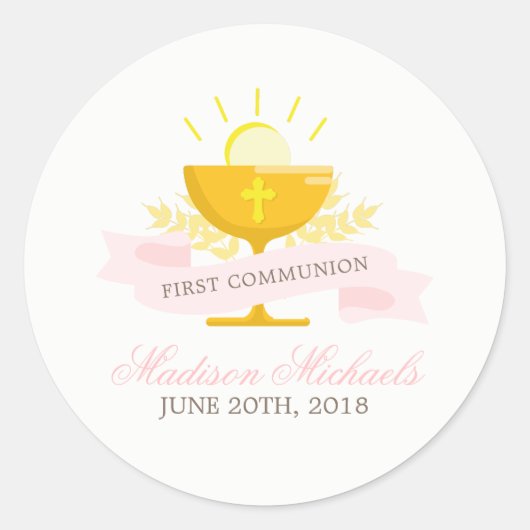 Girls First Heilige Kommunion Runder Aufkleber (Vorderseite)