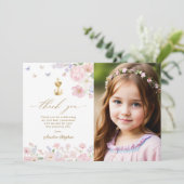 Girl's First Holy Communion Pastel Floral Dankeskarte (Stehend Vorderseite)